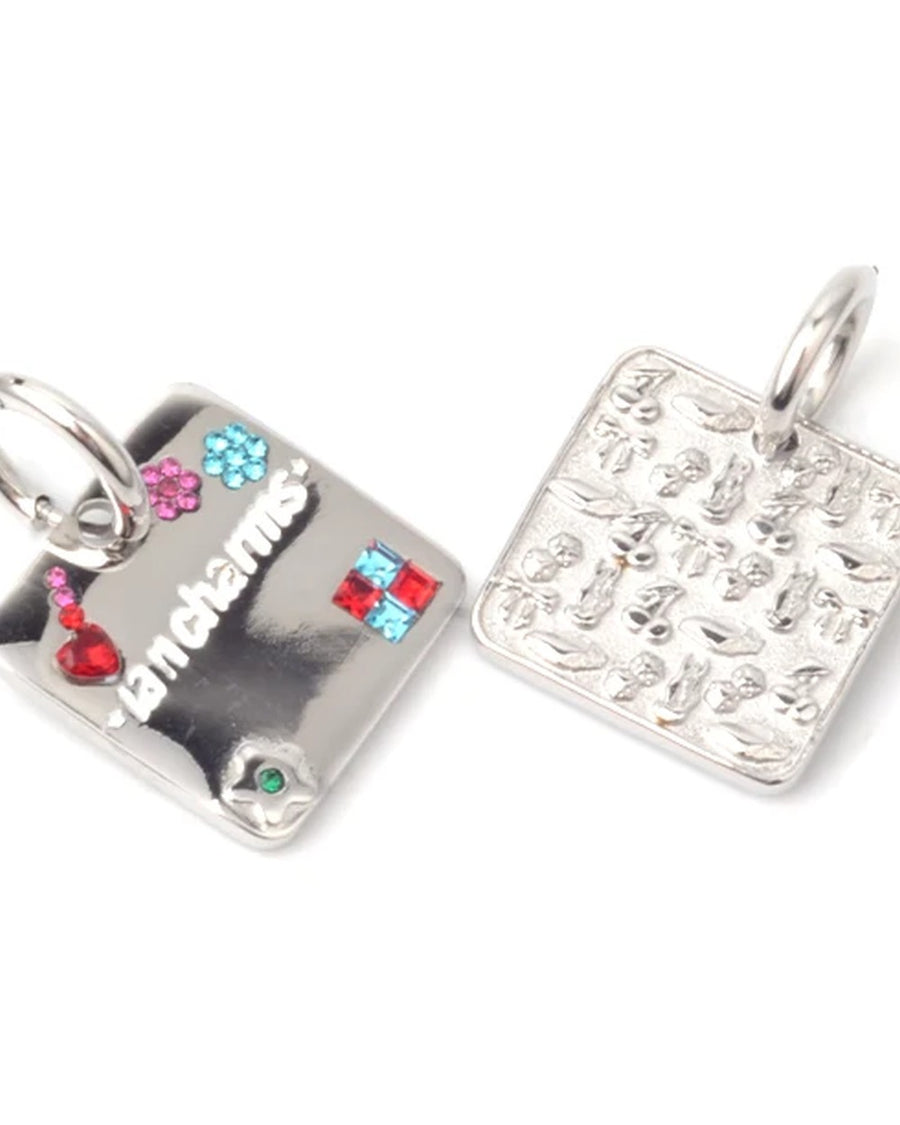 Square silver rhinestone pendant engraved ian charms – rhinestoned and alone single earring/pendant
