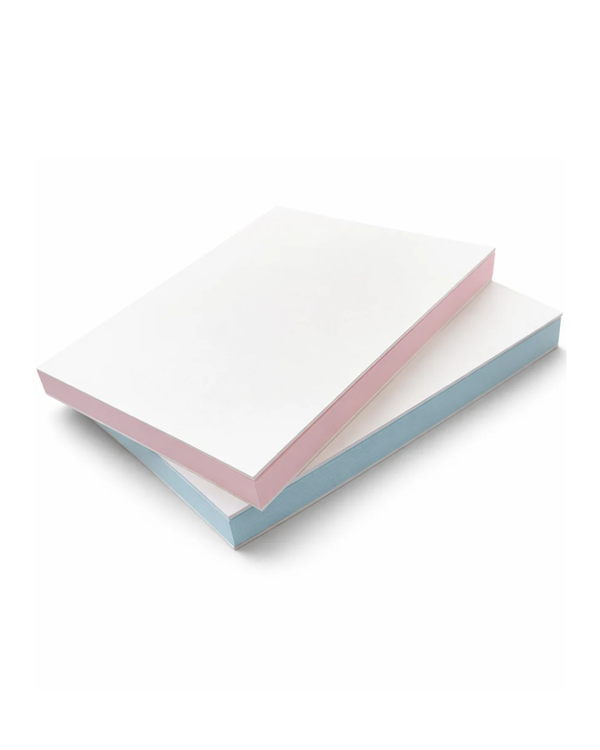 Two unbranded notebooks with pink and blue page edges – the perfect notebook doesnt exi... by Ian Charms