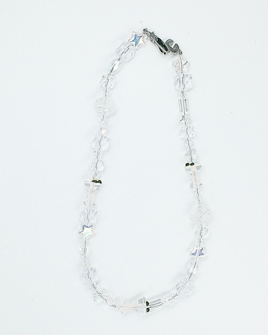 Clear crystal and silver bead necklace with handmade glass martini beads – the usual necklace by Ian Charms